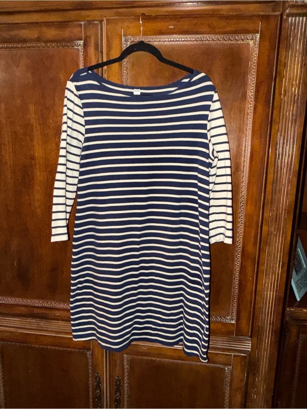 Old Navy Navy and White Striped Long Sleeve Dress